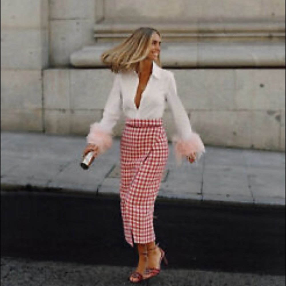 New Zara Textured Houndstooth Midi Pencil Skirt - Picture 5 of 9
